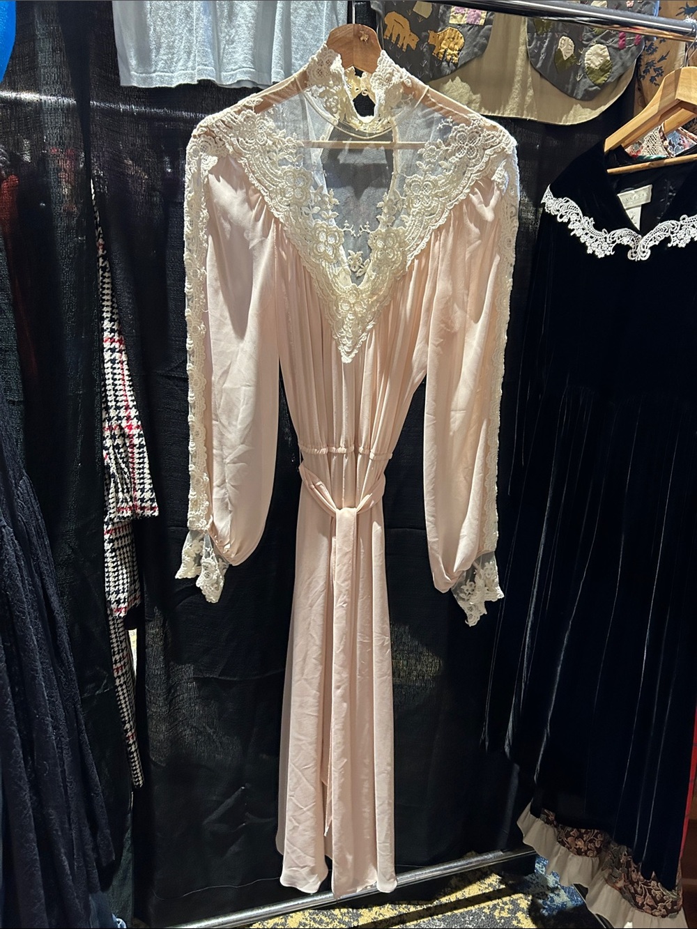 1980s Cream Lace Trim Dress Blush, Wedding, Prom, Retro Beauty